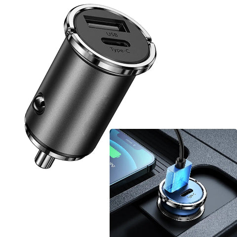 Kompaktný automobilový nabíjač – Dvojportový USB a rýchly