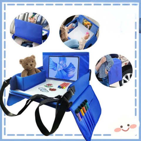 子供用自動車シートのための旅行用トレイ — 快適さと収納が統合されています