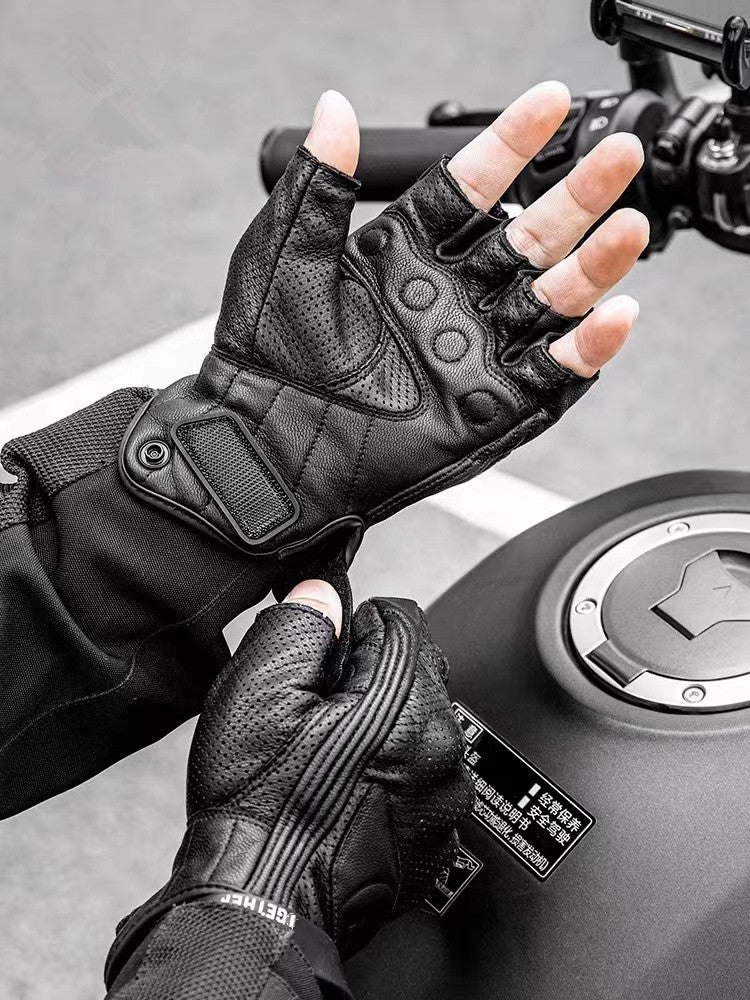 Motorradhandschuhe Halbfinger aus PU-Leder – Retro Biker Stil & atmungsaktiv Sommer