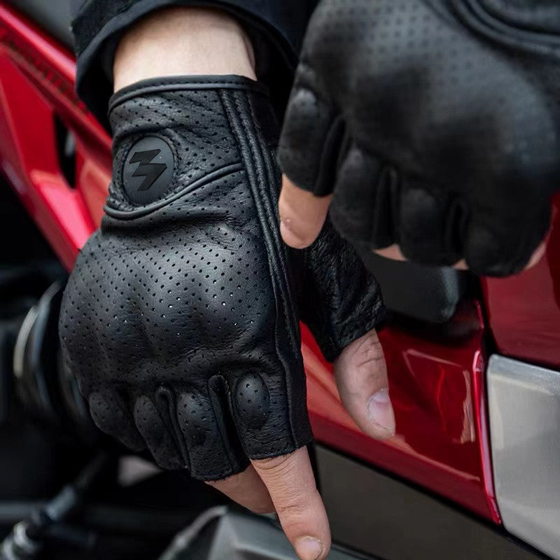 Motorradhandschuhe Halbfinger aus PU-Leder – Retro Biker Stil & atmungsaktiv Sommer