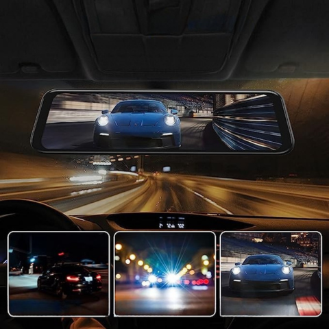 Draadloze Dashboardcamera — 12" Touchscreen Achteruitkijkspiegel 2K 