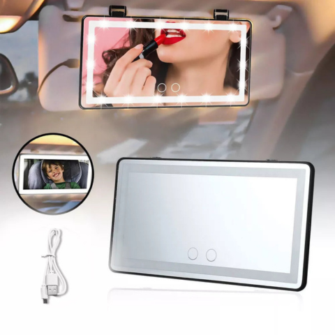 Zrkadlo LED do slnečnej clony pre auto – Nastaviteľné a nabíjateľné osvetlenie 