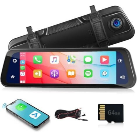 Draadloze Dashboardcamera — 12" Touchscreen Achteruitkijkspiegel 2K 