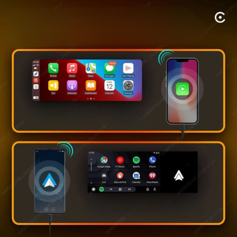 MP5-multimediaradio CarPlay- ja Android Auto -kosketusnäytöllä ja pikaliitännällä varustettuna