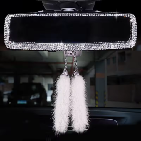 Universal Rhinestone Rearview Mirror — Quick Installation & Luxurious Effect 