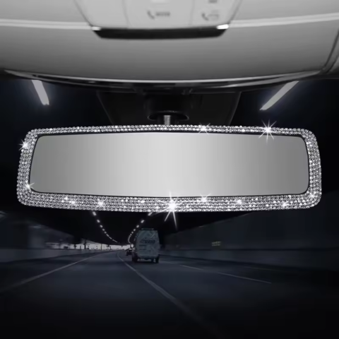 Universal Rhinestone Rearview Mirror — Quick Installation & Luxurious Effect 