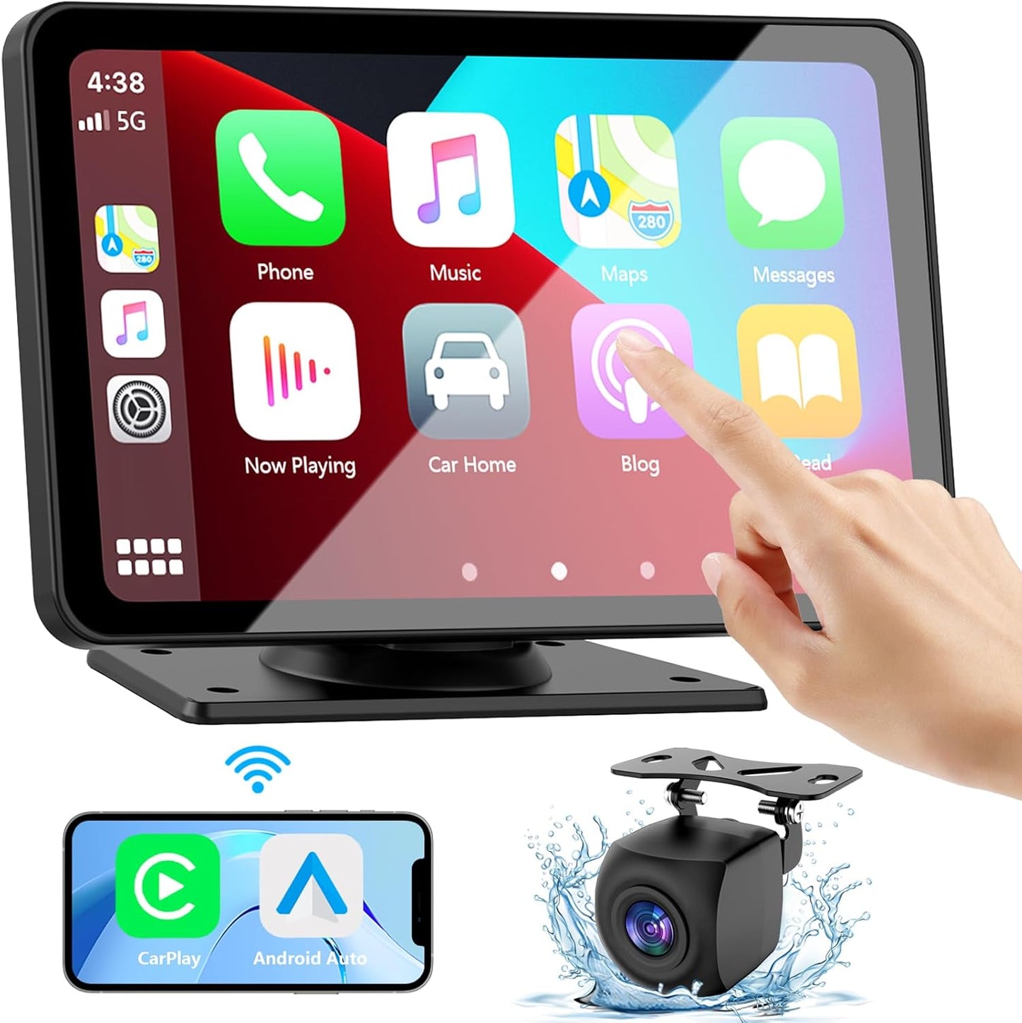 7" Portable Car Stereo with Wireless Carplay - Simple Installation & Modern Interface